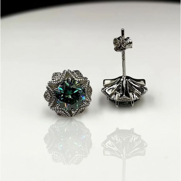 Certified 2ct Blue Green Moissanite Luxury Stud Earrings - Picture 4 of 8